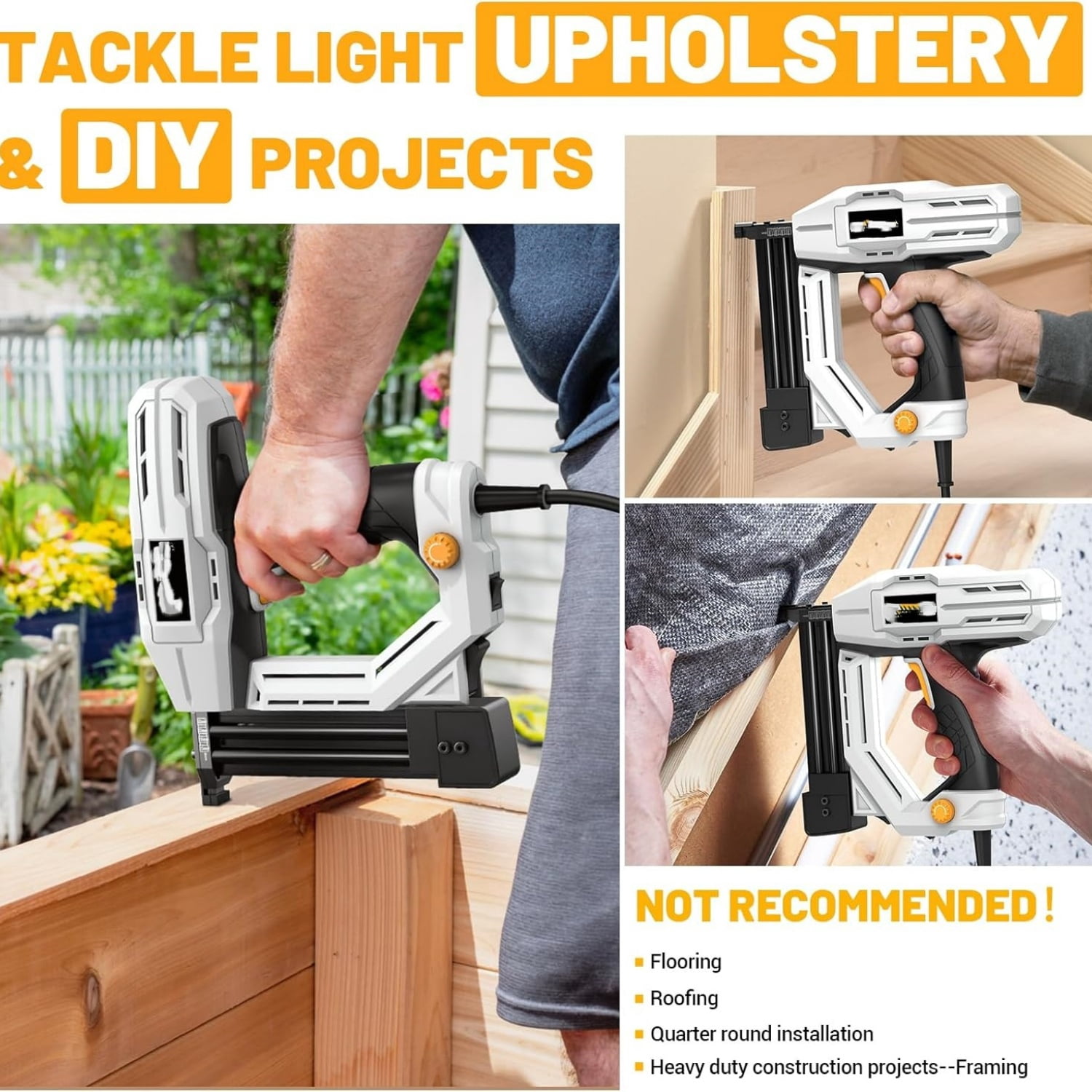 2-in-1 electric nail gun, size 18 heavy-duty nail gun, 120V, suitable for indoor decoration, woodworking DIY， Comes with 200 3/4 inch narrow crown nails and 800 nails.