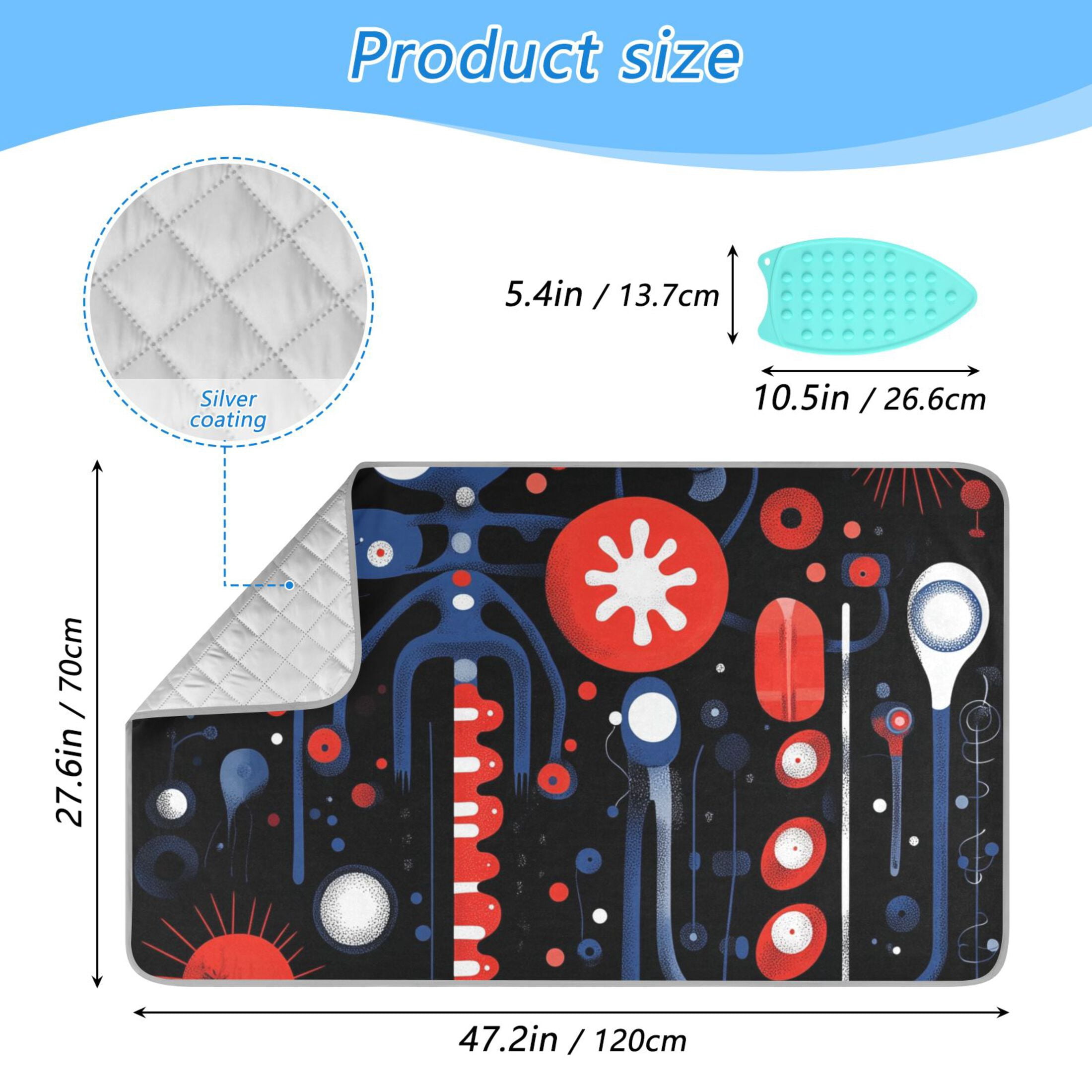 Red and Blue Abstract Ironing Mat Blanket for Table Top Travel Portable Ironing Board Pad 47.2x27.6 Inch