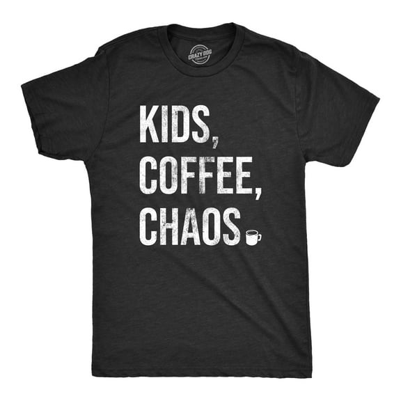 Mens Kids Coffee Chaos T Shirt Funny Caffeine Addicts Parenting Crazy Children Joke Tee for Guys Graphic Tees