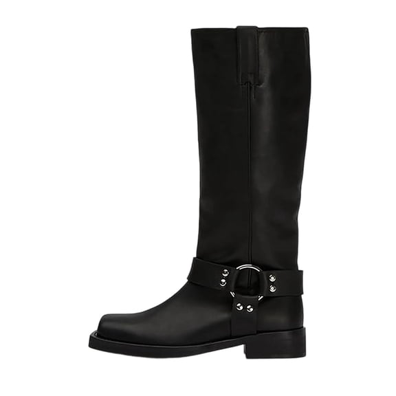 Timeless Women's Mid-Calf Boots with Adjustable Strap for Everyday Casual and Autumn Outfits Leather Upper Comfortable Block Heel - Outsole Versatile Solid Color Design