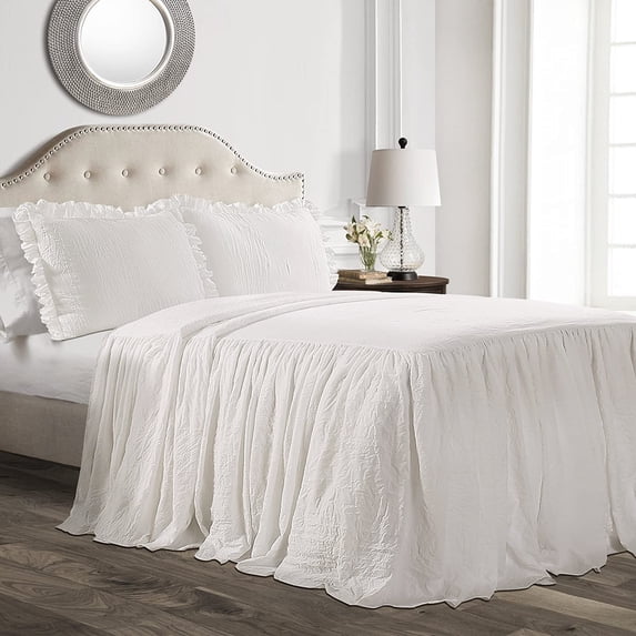 ZXNYH Ruffle Skirt Bedspread Vintage Chic Farmhouse Style Lightweight 3 Piece Set, Queen, Ivory