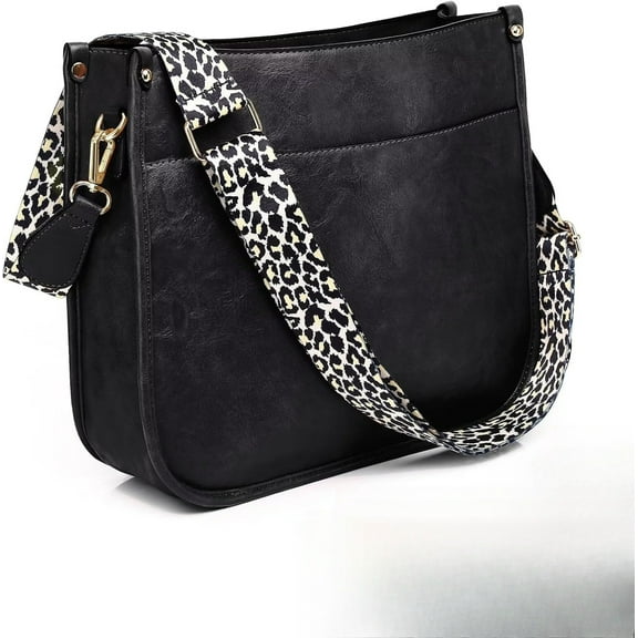 Kwuty Vegan Leather Crossbody Bags for Women, Crossbody Purse with Guitar Strap Zipped Pockets Handbag Shoulder Bag