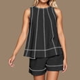 thumbnail image 2 of Curuila Two Piece Sets For Women Shorts Suit Solid Color Crew Neck Sleeveless Tank Top Breathable Outfit Set Black Size L, 2 of 6