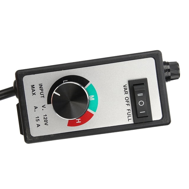 "Electronic Variable Speed Controller - 120V 1500W 15A with 2M Cord for Fans & Tools"
"Adjustable Motor Regulator - 15A 1500W Plastic Shell with Pointer Display"
"UL Certified Fan Speed Dimmer