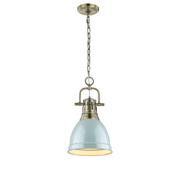 Golden Lighting-3602-S AB-SF-Duncan - One Light Small Pendant with Chain Aged Brass Finish with
