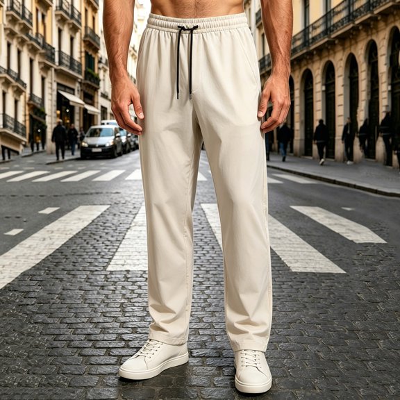 HBYJLZYG Men's Quick Dry Elastic Waist Drawstring Straight Leg Pants, Lightweight Summer Casual Running Workout Trousers with Pockets for Outdoor Sports Daily Wear