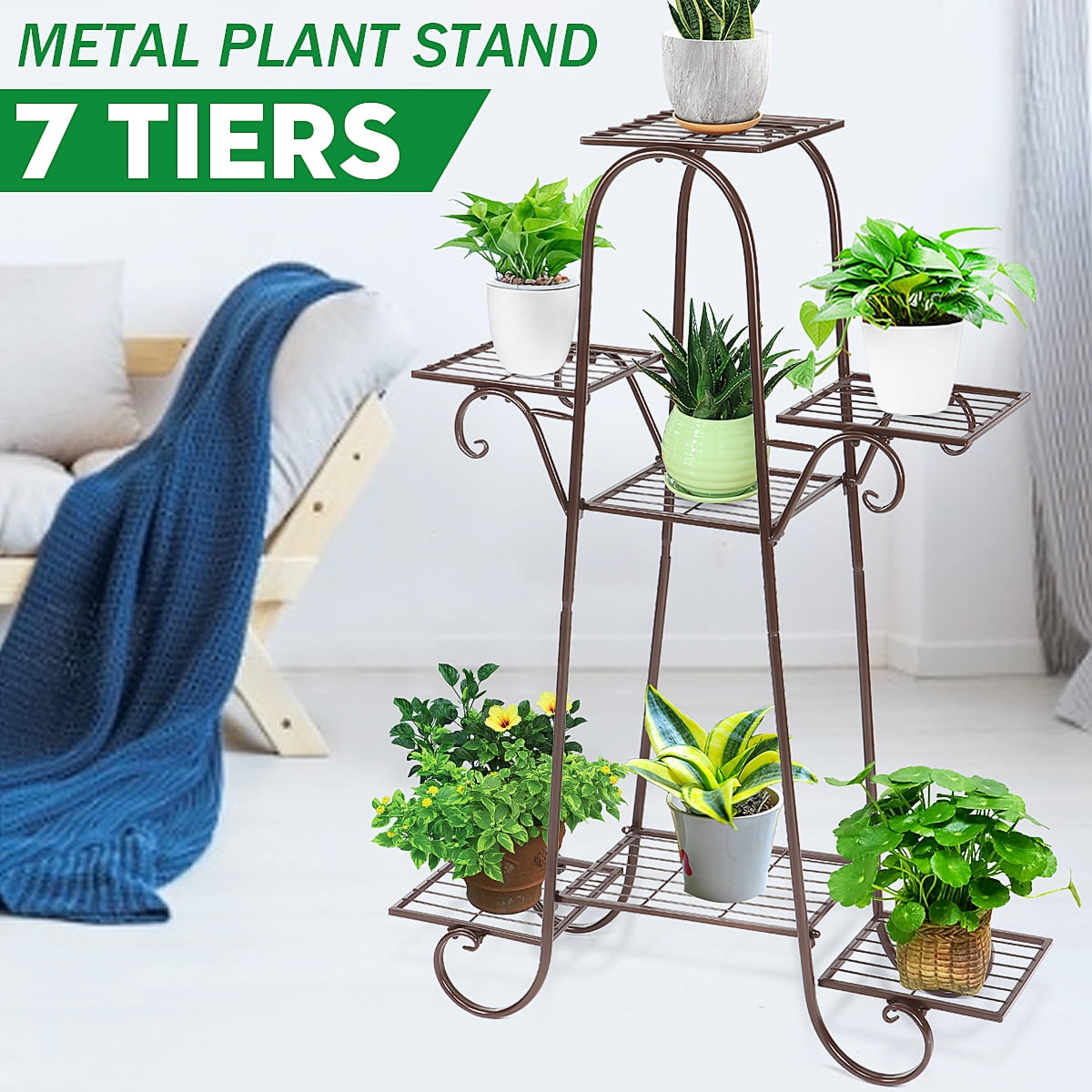 7 Tier Garden Plant Stand & Flower Pot Holder Display Rack Metal Indoor Outdoor Organizer Rack