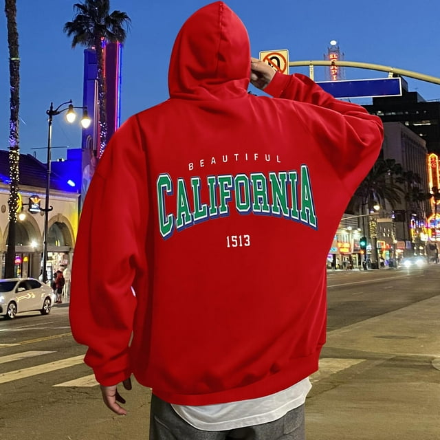 MHFRRA Sudadera con Capucha y Estampado de Letras, Informal, con Bolsillo Frontal, Ropa de Calle Cómoda para Uso Diario Rojo