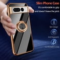 thumbnail image 6 of Compatible with Google Pixel7 Pro 5g Cell Phone Case Ultra Slim Thin with 360°Finger Ring Stand Metal Electroplated Soft TPU Frame Full Body Shock-Absorption Bumper HardBack Mobile Cover-Black, 6 of 14