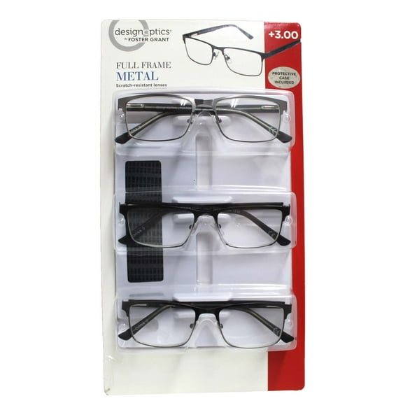 Design Optics by Foster Grant Full Frame Metal Reading Glasses 3 Pack Size:  3.00