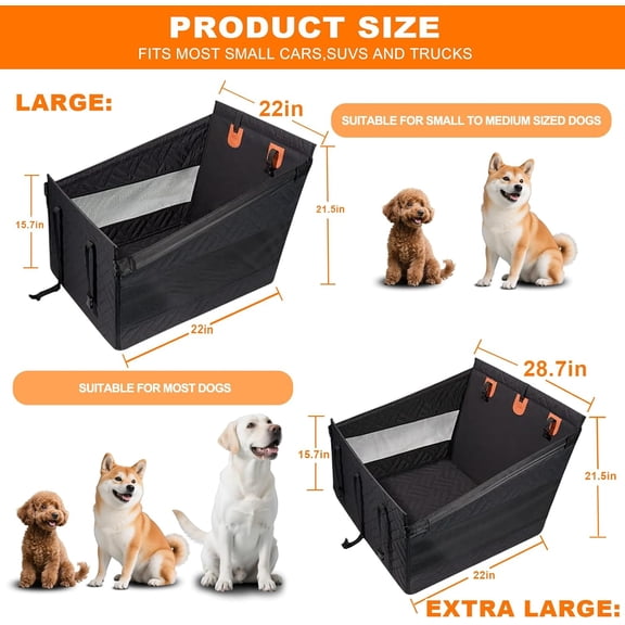 Dog Car Seat for Large Medium Dogs with Seat Belt, Back Seat Extender for Dogs, Waterproof Dog Car Seat Cover for Backseat, Pet Bed for Cars Hammock with Storage Pocket (Grey)