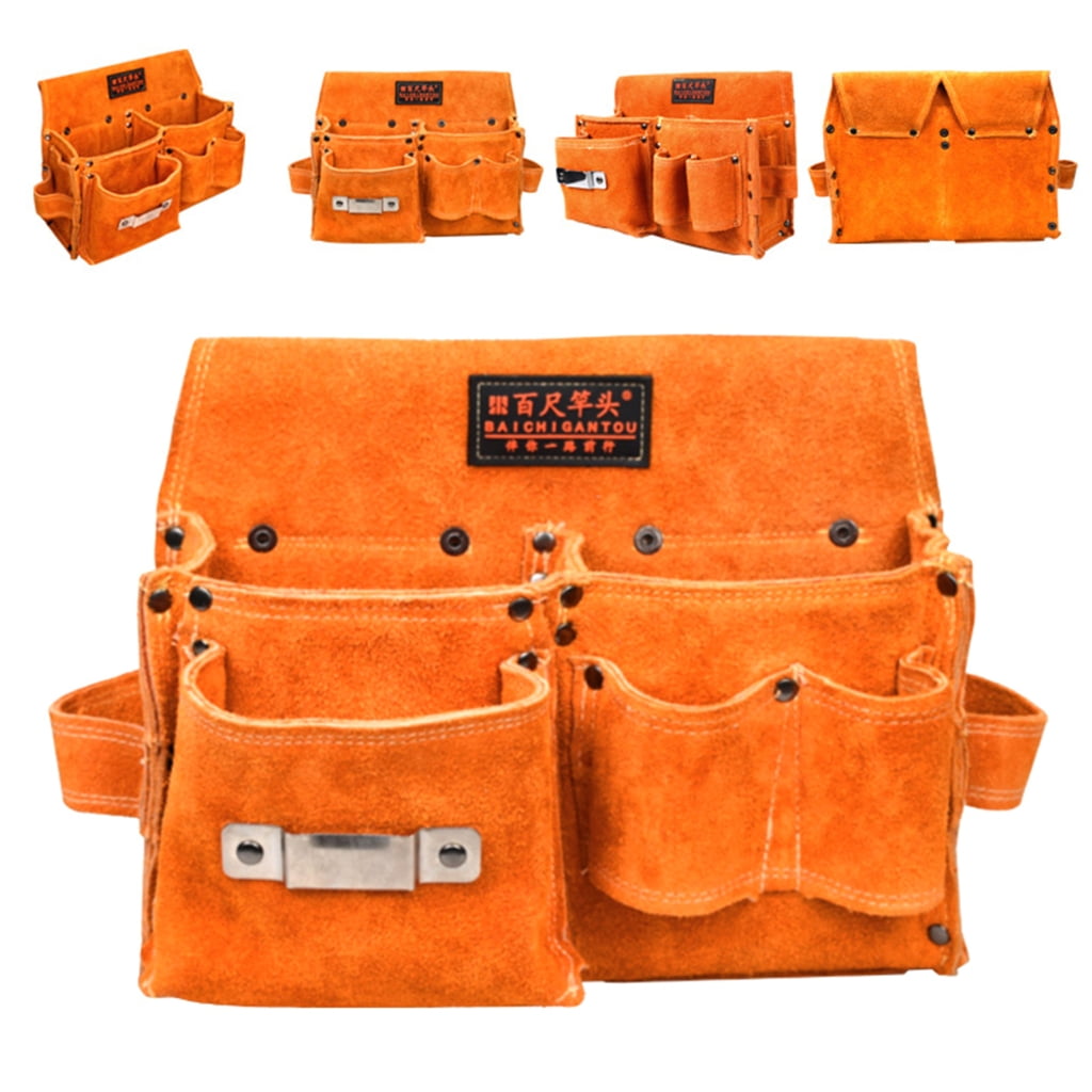 MOMOJIA Cow Leather Storage Bag for Woodworkers Hardware Tool Wear-resistant Waist Bag