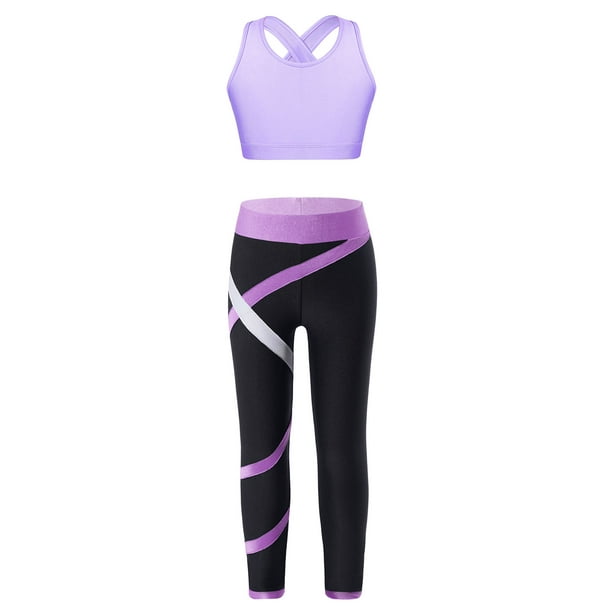 MSemis Kids Girls Athletic Dance Crop Top and Legging Gymnastics Dance