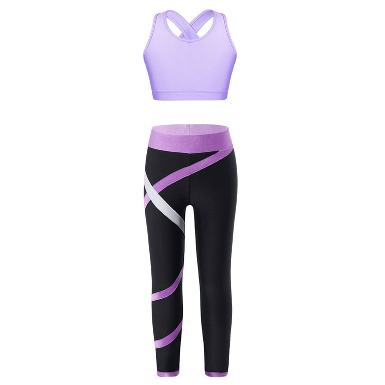 iiniim Kids Girls Sport Bras Dance Gymnastics Crop Top with Athletic  Leggings Set 2 Piece Gym Yoga Workout Outfits