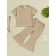 thumbnail image 2 of Bslissey Toddler Little Girls 2Pcs Summer Outfits Short Sleeve Ribbed T-shirt Tops + Elastic Band Flare Pants 12M 18M 24M 3T 4T 5T Kids Casual Long Pants Sets, 2 of 9