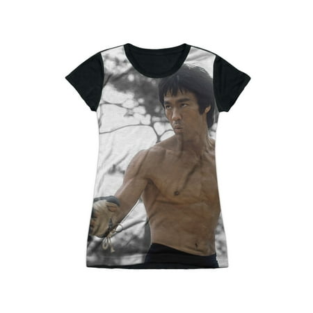 Bruce Lee Martial Arts Icon Fight Stance Juniors Black Back T-Shirt
