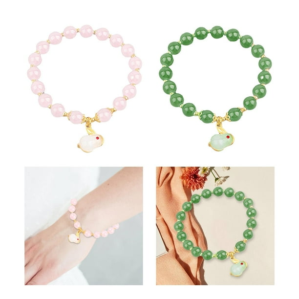 Pulsera de cuentas Hugo 2 pulseras para mujer decoración de joyería de cadena verde y rosa