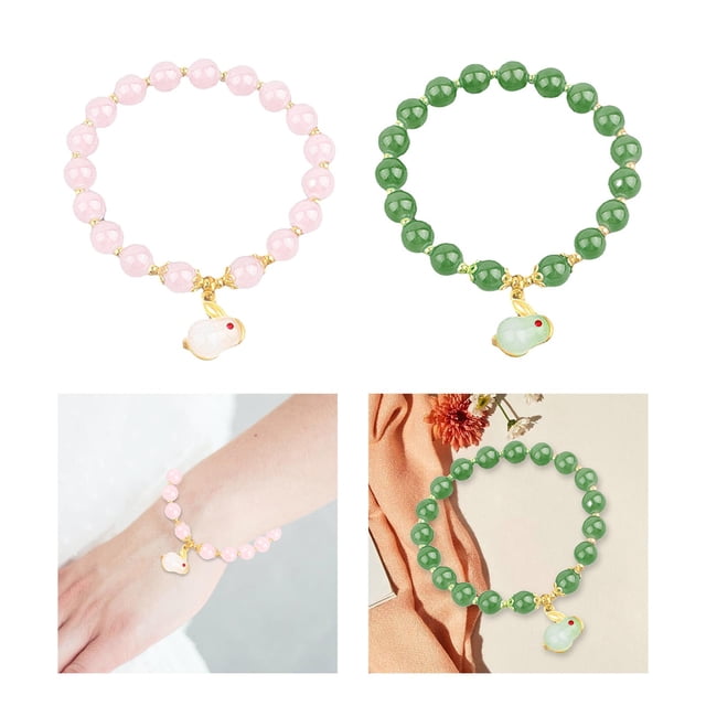 Pulsera de cuentas Salvador 2 piezas para mujer y niña redonda rosa