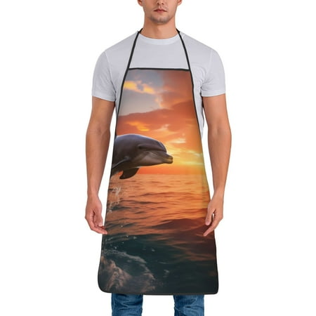 

Gaeub Sunset Dancing Dolphin B Print Apron for Men and Women Waterproof Apron for Cooking Dishwashing Lab Butcher Dog Grooming