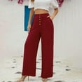 thumbnail image 2 of WTXUE Wide Leg Pants, Bell Bottoms Women's Linen Waisted Buckle Pants Elegant Pockets And Casual Court Pants Stylish Elegant And Comfortable, Palazzo Pants Slacks, Red, 2 of 8