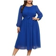 thumbnail image 2 of Dwaogom Women's Fashion Casual Comfort Solid Color Tie Long Sleeve Round-Neck Dress Plus Size Dress Dusty Blue Dress Clubs Dresses, 2 of 9