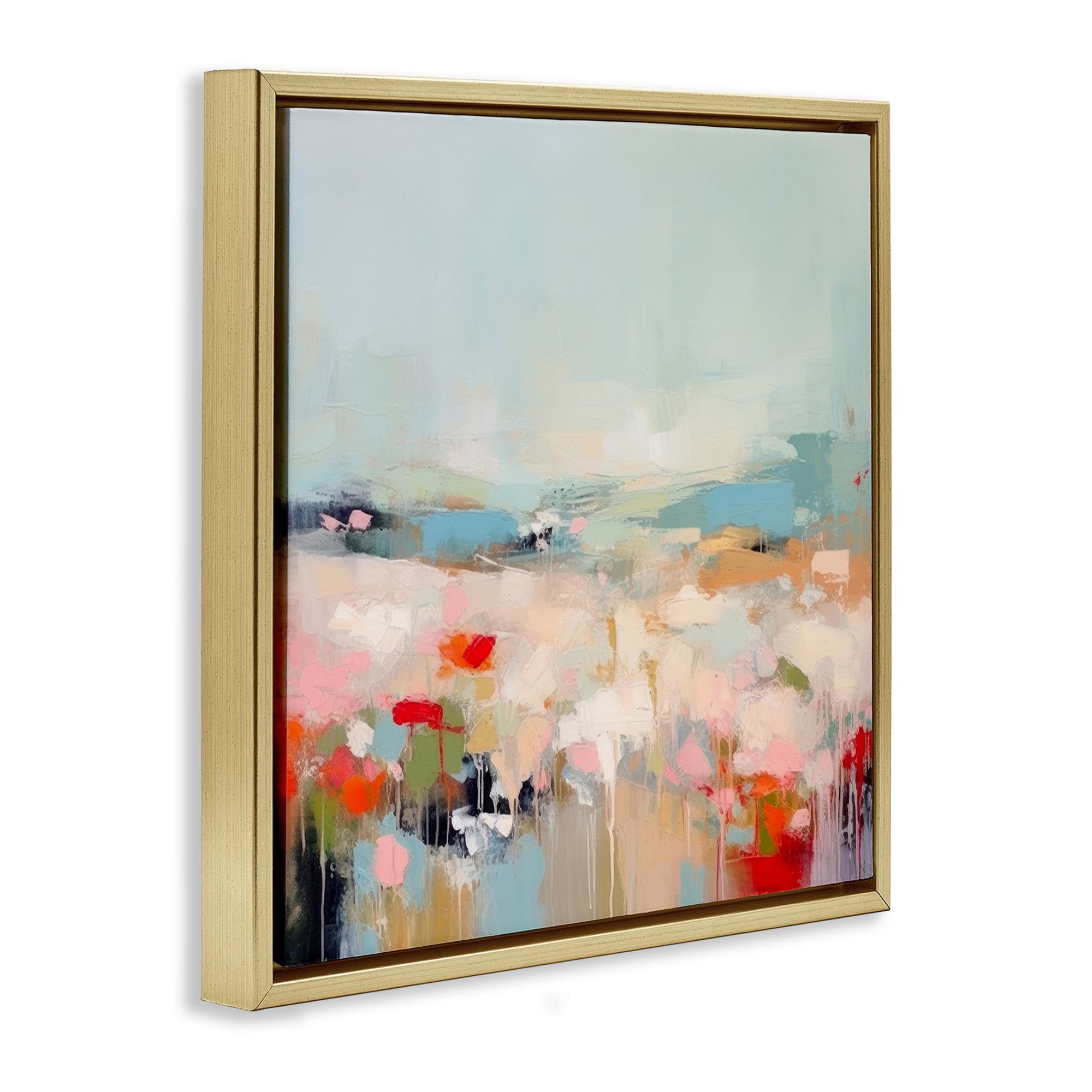 Stupell Industries Pastel Paint Drip Scene Abstract Painting Gold Floater Framed Canvas Art Print Wall Art, 25 x 25