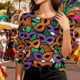 thumbnail image 5 of Mceream Mardi Gras Shirts for Women Bling Glitter Carnival Outfits 3/4 Sleeve Tunic Tops Funny Mask Graphic Tees Crewneck Vintage Mask Print Blouses Plus Size Multicolor M, 5 of 9