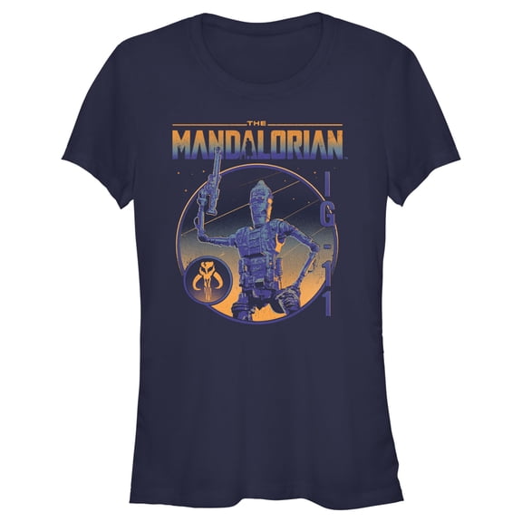Junior's Star Wars: The Mandalorian IG-11 Portrait Graphic Tee Navy Blue Small