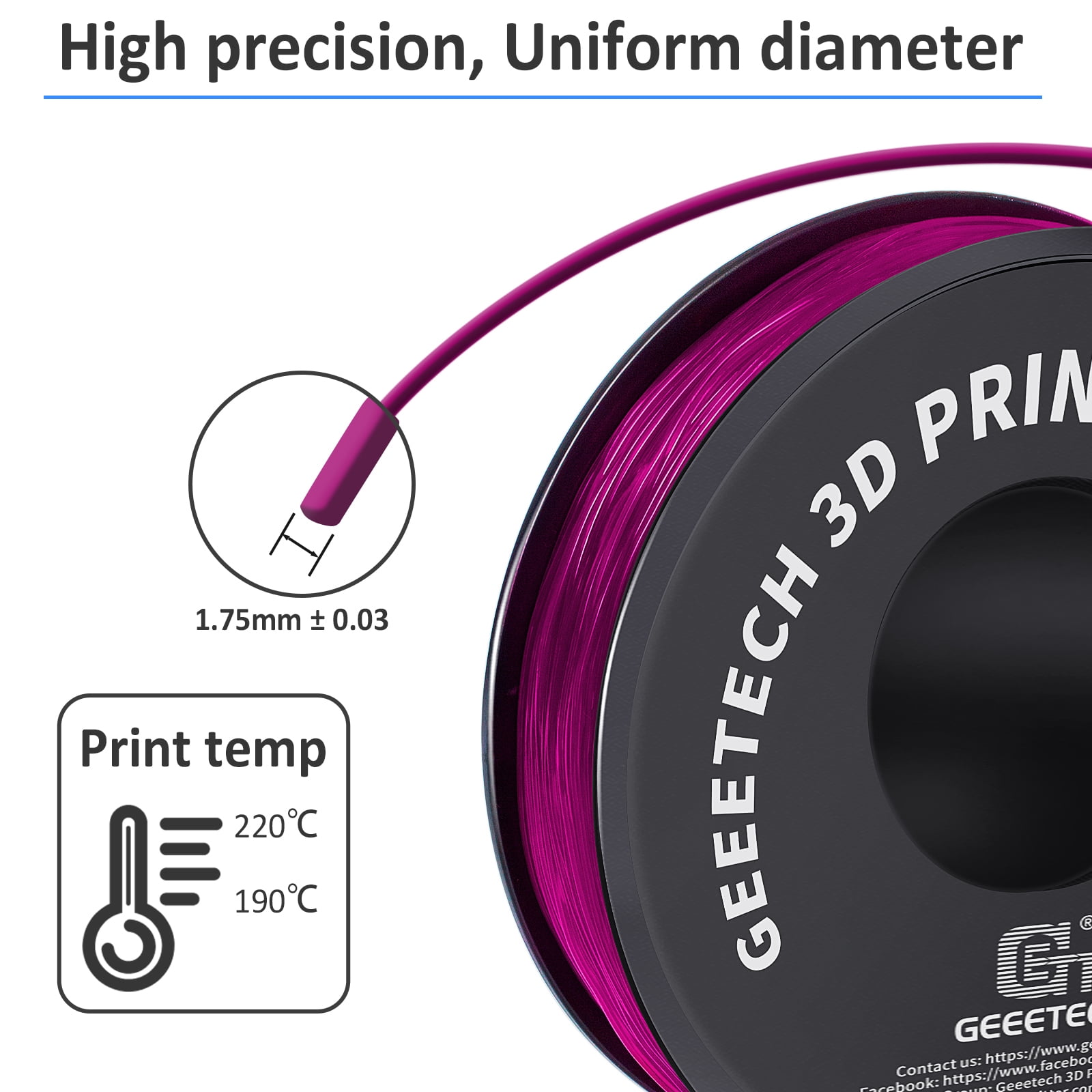Geeetech TPU Filament 1.75mm 3D Printer Consumables , 1kg Spool (2.2 lbs.), Dimensional Accuracy +/- 0.03 mm pink