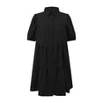 thumbnail image 6 of Ayolanni Babydoll Dresses for Women 2026 Solid Ruffle Short Puff Sleeve Collared Midi Shirt Dress Casual Holiday Beach Sundress Black L, 6 of 6