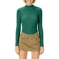 thumbnail image 6 of Fshiont Y2k Womens Long Sleeve Stretch Mock Neck Ribbed T-Shirt Slim Fit Casual Basic Tops Dark Green One Size, 6 of 7