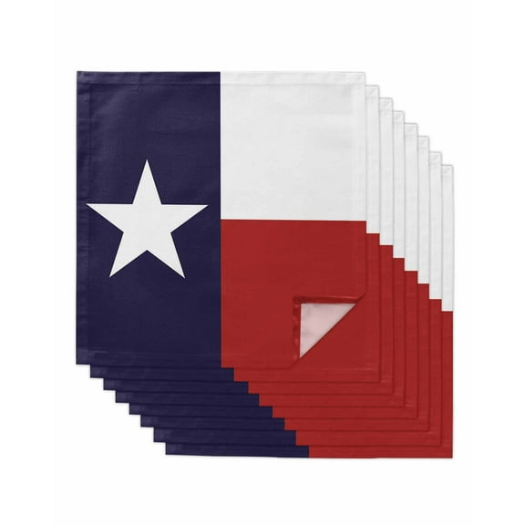 Blue Red White Texas Flag with Star,Cloth Napkins Washable Set of 8,Minimalistic Geometric Stripe Reusable Dinner Table Napkins Cloth Bulk for Weddings Kitchen Restaurants Hotel Parties 20 x 20 Inch