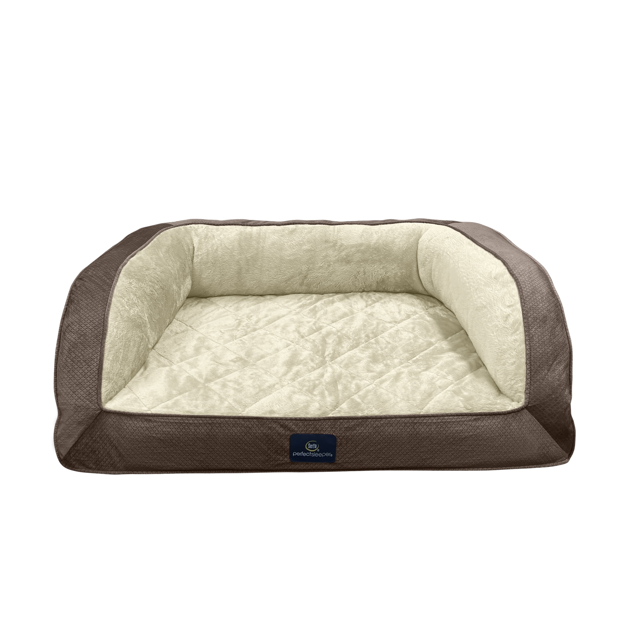 Serta Quilted Orthopedic Bolster Couch Cat & Dog Bed, Mocha, Large