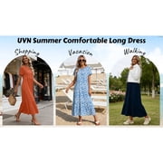UVN Maxi Dresses for Women Summer Short Sleeve Casual Crewneck Long Dress with Pockets