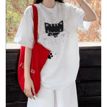 Cat Pattern Short Sleeve T-Shirt, Women's