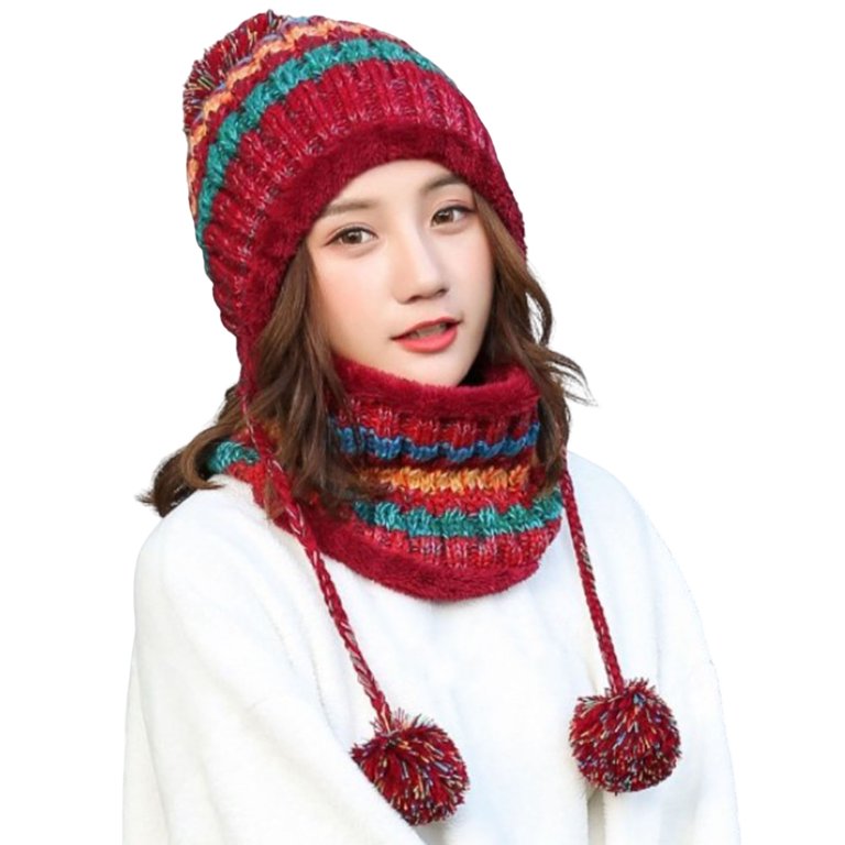 Women\'s Knit Beanie Hat Scarf Mask Set Warm Soft Slouchy Skull Cap with Pom Pom… GRNSHTS Fleece Lined Winter Hats for Women Knit Beanie Hat  main image 2