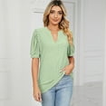 thumbnail image 4 of FJUCHAI Women Short Sleeve T-Shirts Summer Bubble Sleeve Tees Tops Womens V-Neck Cotton T-Shirts, 4 of 9