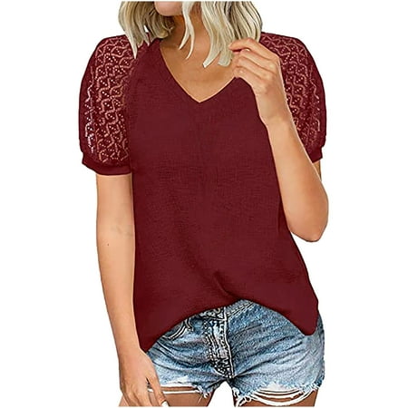 

Mrat Short Sleeve V-Neck Blouses & Shirts Crewneck Women Casual Tops Women Fashion Ladies V-Neck Short Sleeve Tops T-Shirt Summer Solid Loose Blouse Short Sleeve Corset Tops