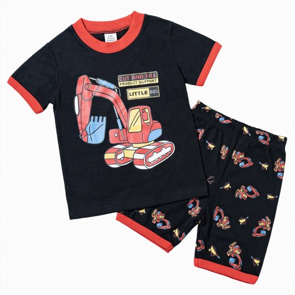 Toddler Boy Casual Outfit Set Short Sleeve Excavator Graphic Tee Drawstring Shorts 2 Piece Summer Clothes Sets Kaprioy Baby Boy Clothes