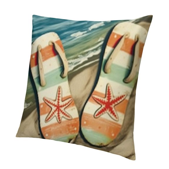 Summer Hello Sunshine Decorative Throw Pillow Covers, Coastal Blue Orange Cushion Case Decor, Nautical Palm Leaves Seasonal Home Decoration for Sofa Couch
