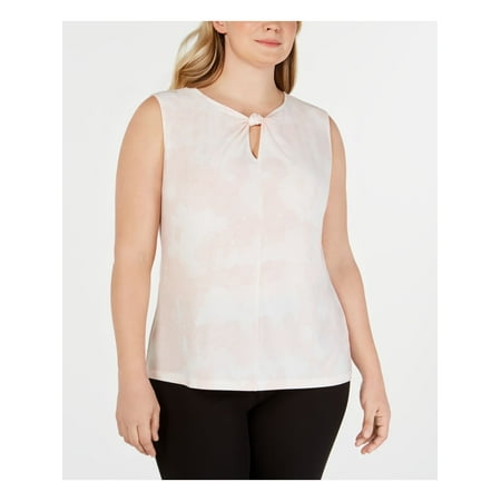 NINE WEST Womens Pink Sleeveless Keyhole Top Plus Size: 2X