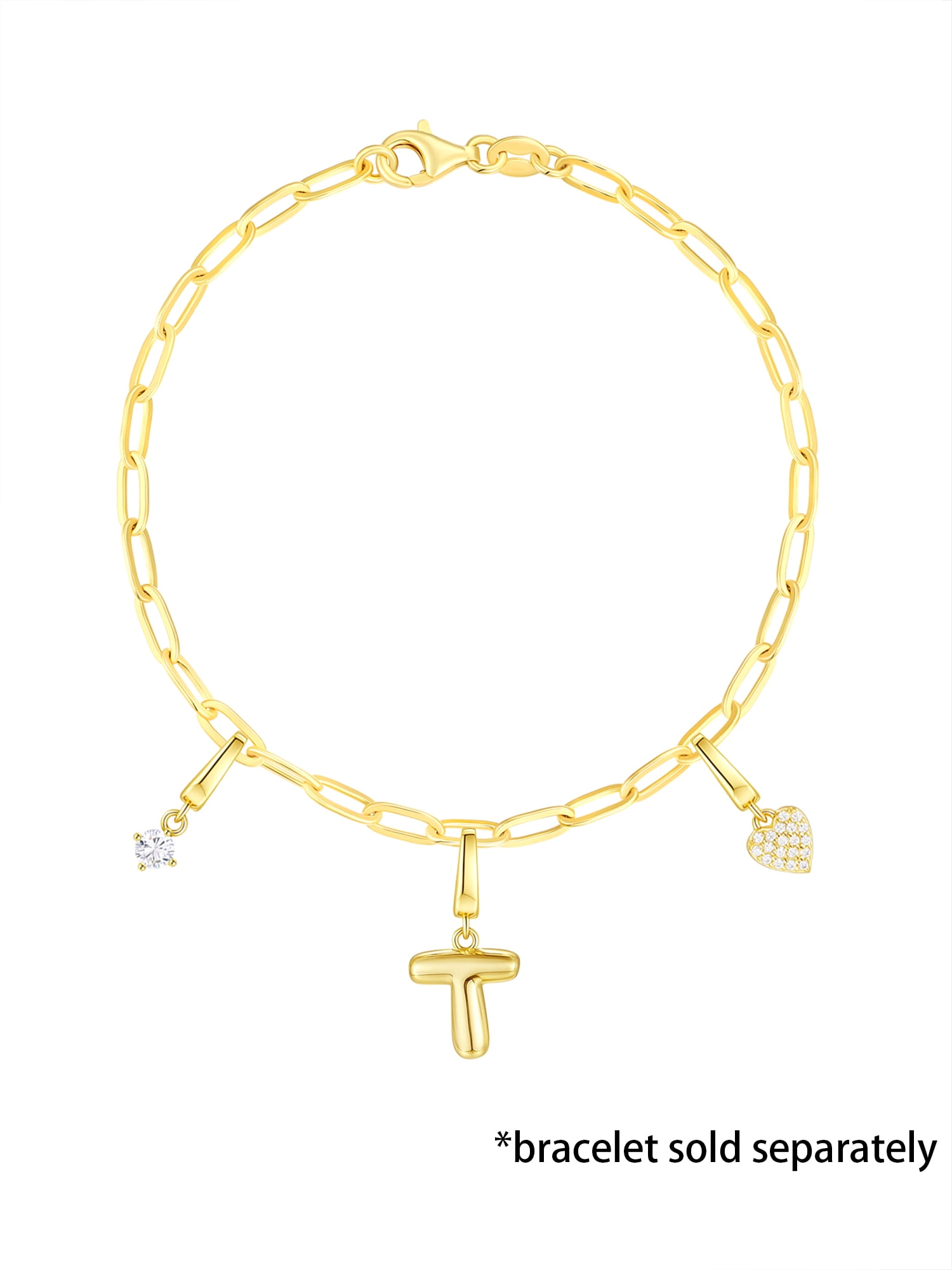 Brilliance Fine Jewelry Simulated Diamond Initial T Charm Set in 14KT Gold Plated Sterling Silver