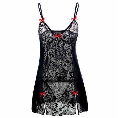 

LONKITO Sexy Lingerie for Women s Lace Patchwork Pajamas Sexy Seductive Suspender Nightdress Black XL