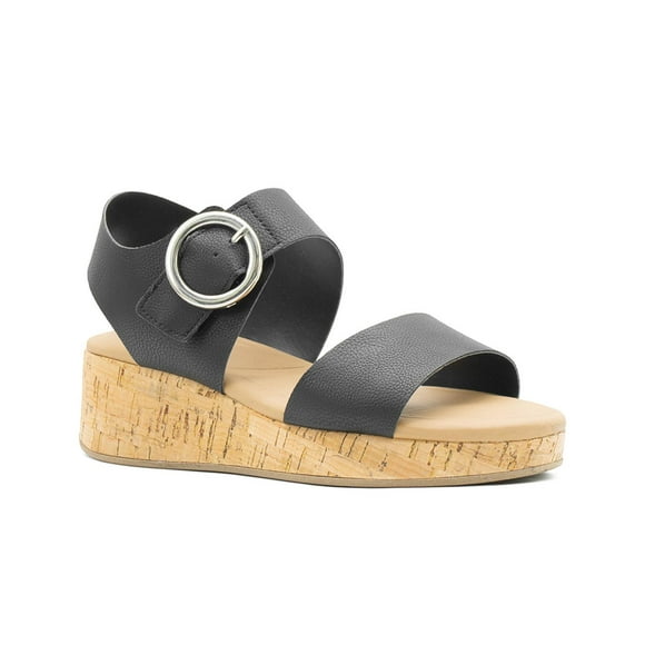 Sandalia Tacon Ancho Correa Con Broche Playa Moda Casual negro 23.5