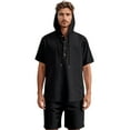 thumbnail image 4 of NAFUU Men's Hawaiian Matching Set New Mens Solid Color Linen Hooded Casual Short Sleeved Beach Shorts Two Piece Suit Fashion Beach Outfits, 4 of 9