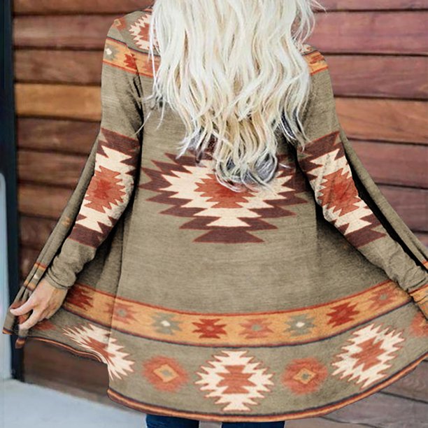 Pntutb, cárdigan holgado de manga larga para otoño e invierno con estampado Retro étnico para mujer, abrigo con estampado geométrico Vintage, liquidación Pntutb Pntutb-2087