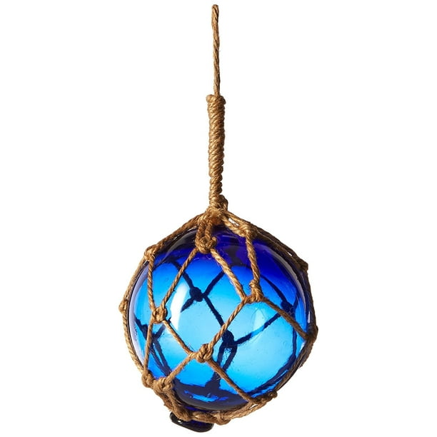 Blue Japanese Glass Ball Fishing Float With Brown Netting Decoration 2 Amazing Japanese Fishing Float Replica Hand Blown Glass With Authentic Netting By Hampton Nautical Walmart Com Walmart Com