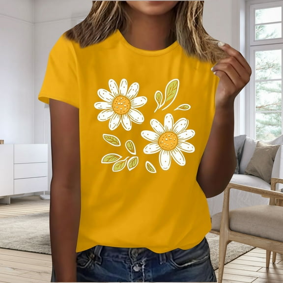 Zunfeo Juniors Summer Tops Short Sleeve Cute Flroal Tops for Women Cozy Soft Pullover Ladies Blouse 2025