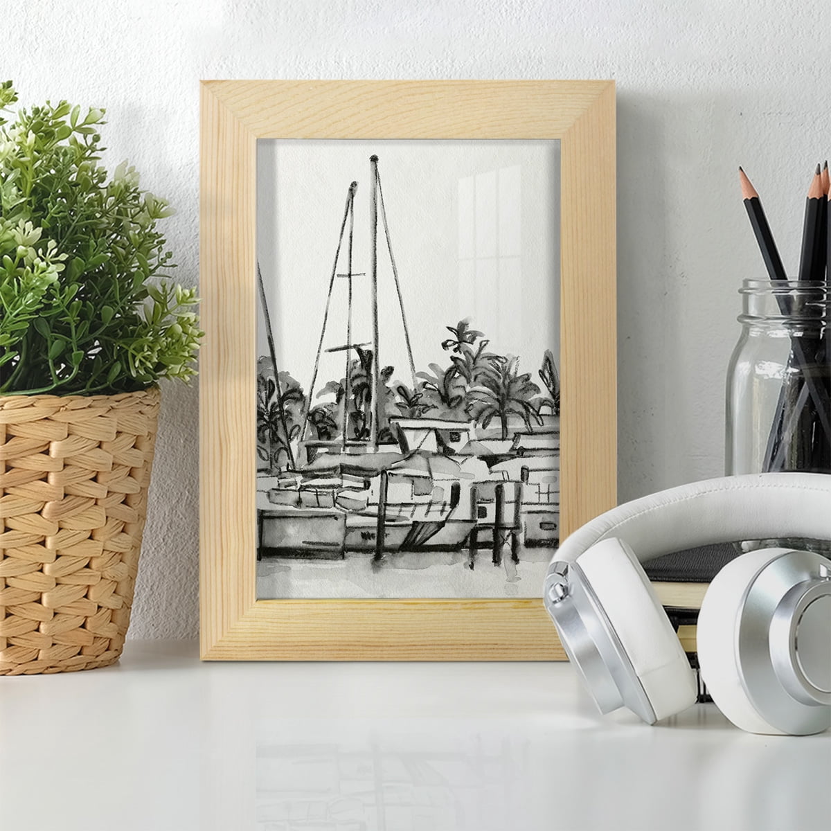 Neutral Tropics IV - Framed Print w/glass - Natural Wood