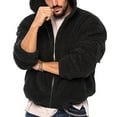 thumbnail image 2 of CHEEREAM Mens Fuzzy Sherpa Jacket Hooded Fleece Cardigans Coats Long Sleeve Full Zip Hoodies Thermal Coat Outwear with Pockets Black 3XL, 2 of 6
